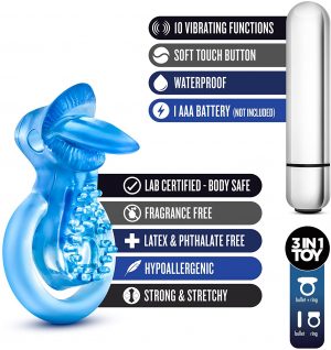 Stay Hard 10-Function Vibrating Tongue Ring-Blue