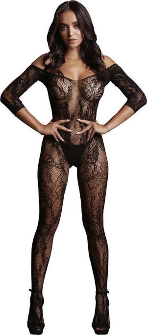 LE DESIR Lace Sleeved Bodystocking-Black