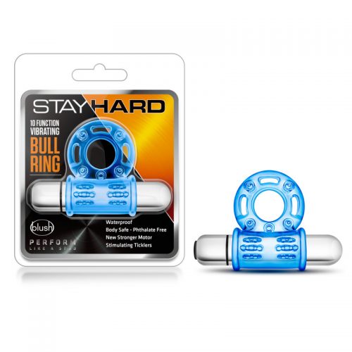 Stay Hard 10-Function Vibrating Bull Ring-Blue