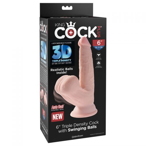 King Cock 6in-3D Cock-Swinging Balls Dildo-Flesh