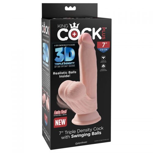King Cock 7in-3D Cock-Swinging Balls Dildo-Flesh