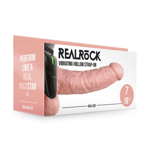 REALROCK Vibrating Hollow Strap-on + Balls - 18cm