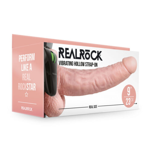 REALROCK Vibrating Hollow Strap-on + Balls - 23cm Flesh 