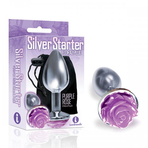 The 9s Silver Starter Purple Rosebud Butt Plug